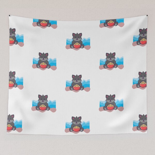Item preview, Cute cat eating ramen with an abstract beach background designed and sold by jpn insprd.