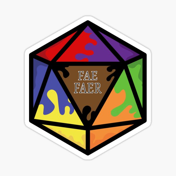 Rainbow Pronoun Pride D20 Fae/Faer Sticker