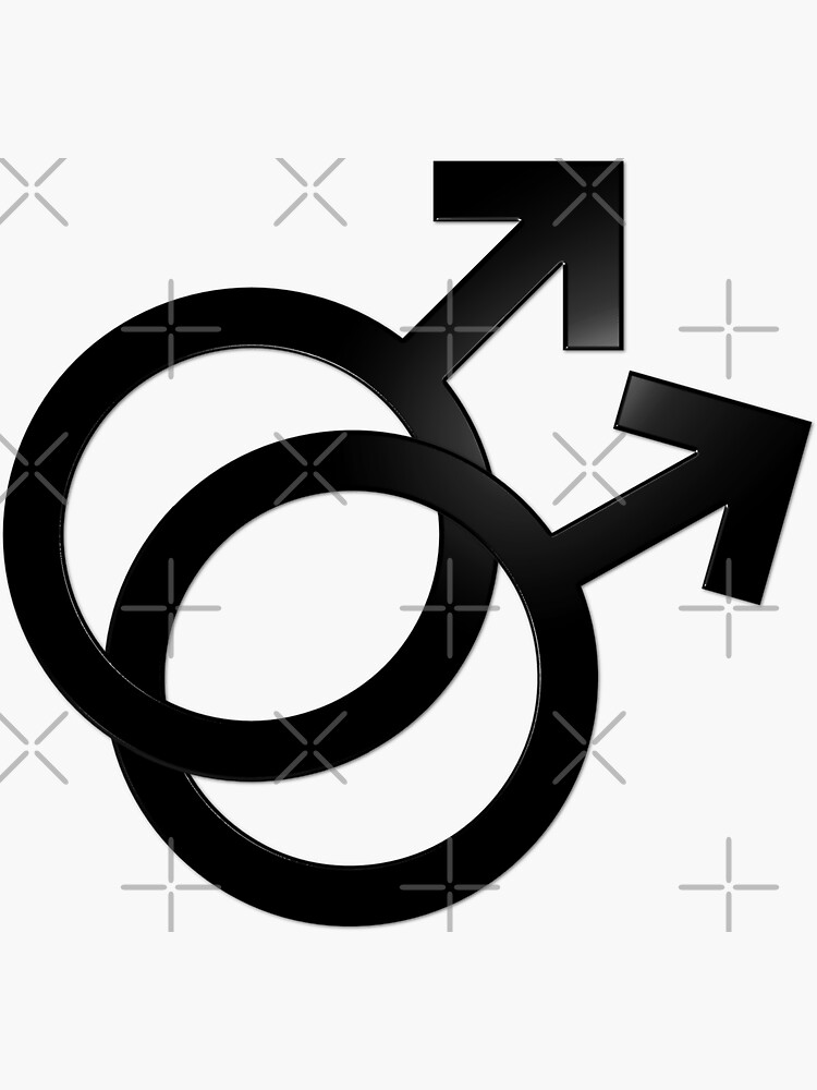Two Interlocking Male Symbols (black design - grey background) by Gay-Pride-Depot