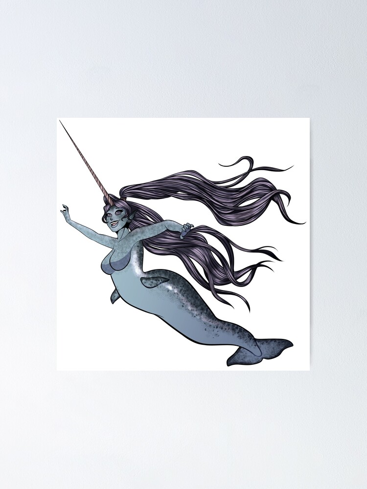 "Narwhal Mermaid with Pigtails" Poster for Sale by HoneyPottsArt ...