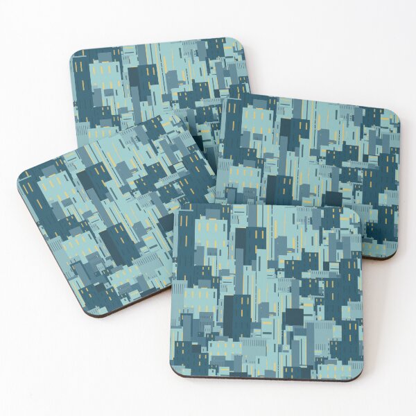 Item preview, Busy city at night pattern blue and yellow designed and sold by marie-inks.