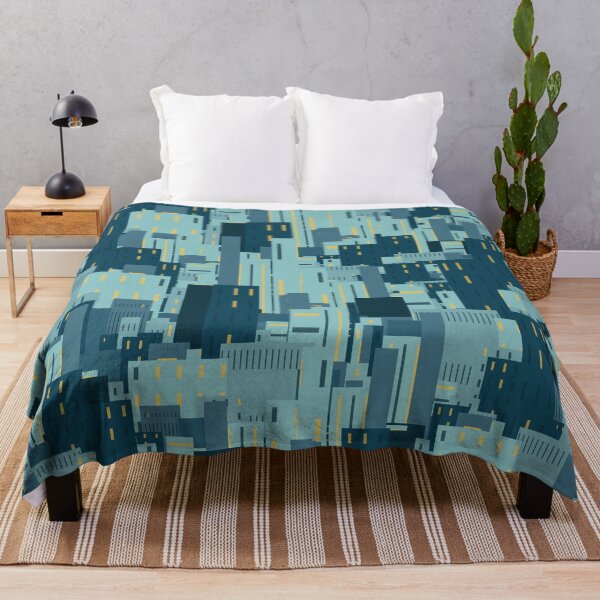 Item preview, Busy city at night pattern blue and yellow designed and sold by marie-inks.