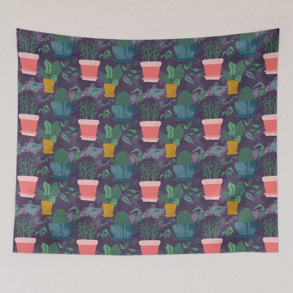 Item preview, Plants and planters - repeating pattern cactus aloe ficus plant pot tea cup designed and sold by marie-inks.