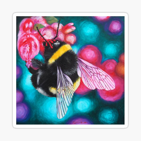 Bumblebee and Pink Summer Flower Sticker