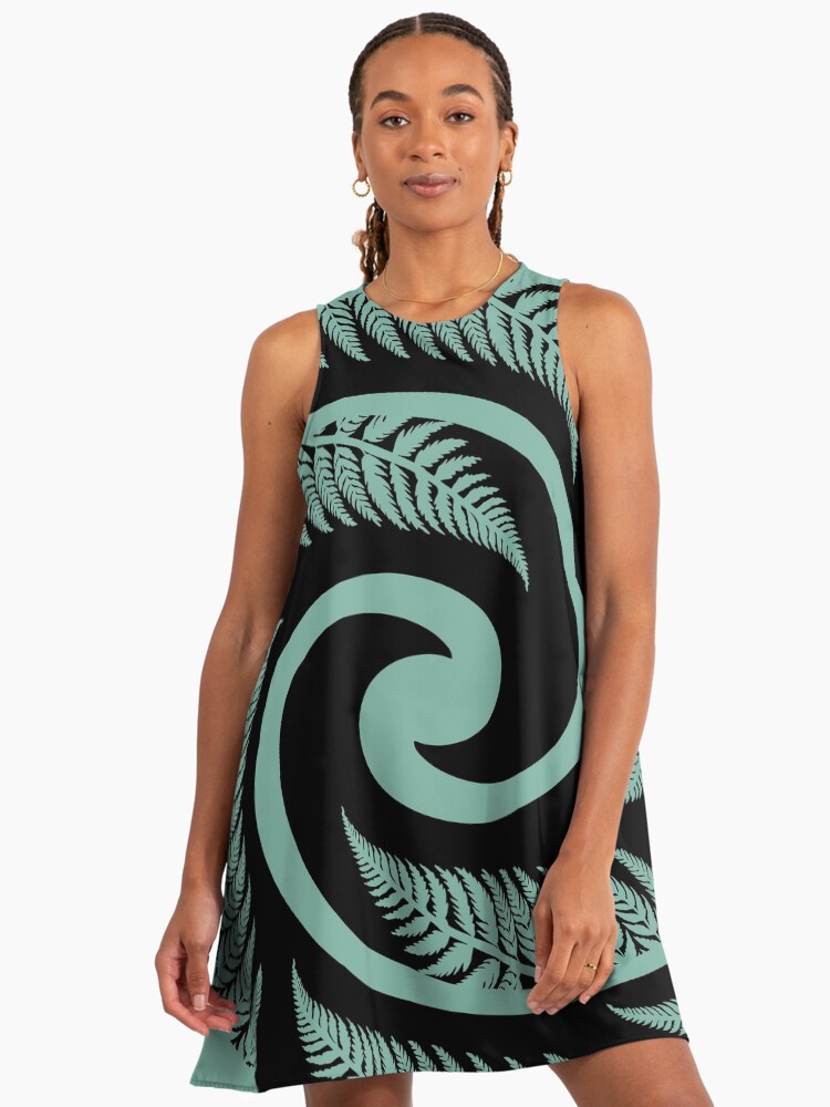 New Zealand Silver Fern in a KORU A-Line Dress New Zealand Silver Fern in a KORU A-Line Dress