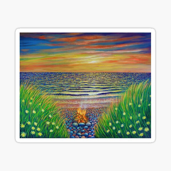 Beach Fire with red sunset on the Sea Sticker
