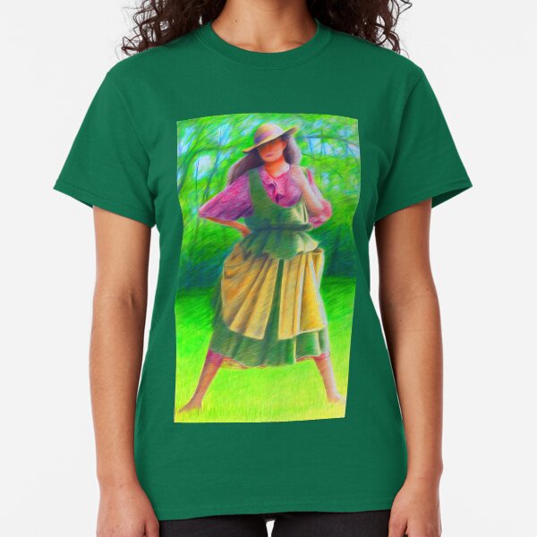 Spring Country Lady wearing straw hat Classic T-Shirt