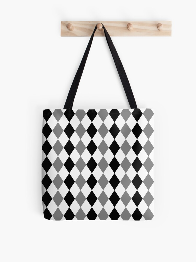 Grey, black, white, rhombus pattern, geometric theme design Tote