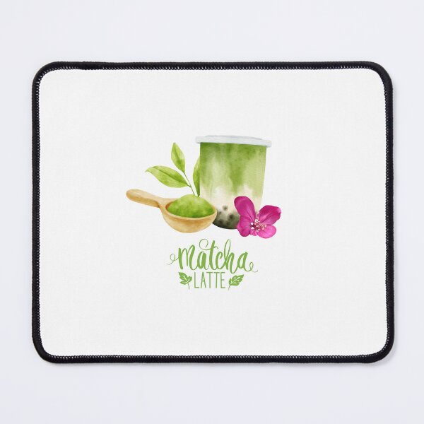 Artikelvorschau, Matcha-Latte und rosa Blumenaquarellillustration entworfen und verkauft von HappyNoireArt.