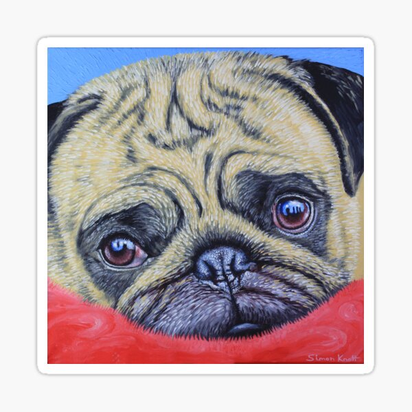 Pug on a Red Rug Sticker