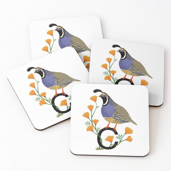 Item preview, California Quail State Bird Californian Poppy Flowers designed and sold by BibrasNatkho.