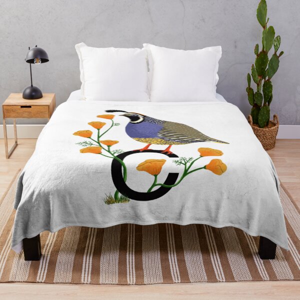 Item preview, California Quail State Bird Californian Poppy Flowers designed and sold by BibrasNatkho.