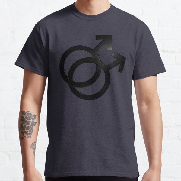 Two Interlocking Male Symbols (black design - blue background) Classic T-Shirt