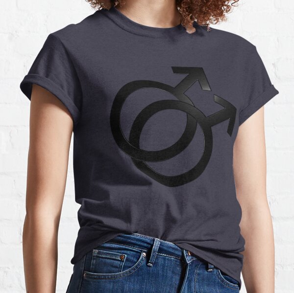 Two Interlocking Male Symbols (black design - blue background) Classic T-Shirt