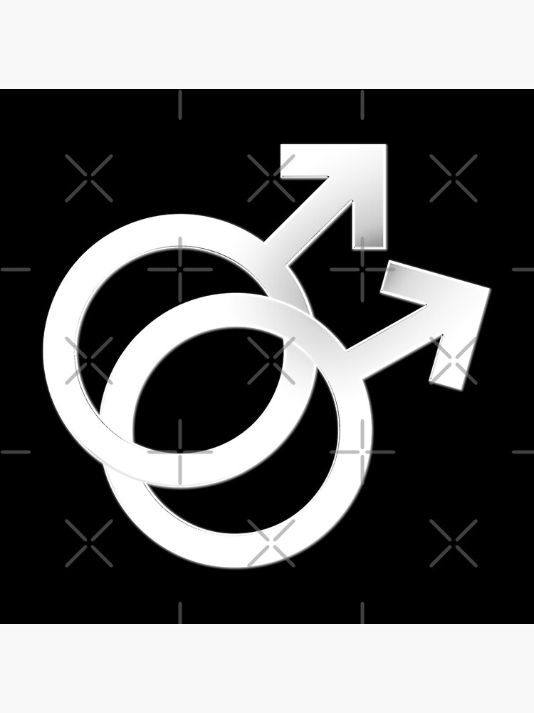 Two Interlocking Male Symbols (white design - black background) by Gay-Pride-Depot