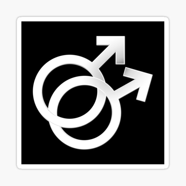 Two Interlocking Male Symbols (white design - black background) Sticker