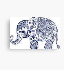 Lienzo metálico Ilustración azul elefante floral