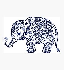 Blue Floral Elephant Illustration Photographic Print