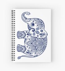 Blue Floral Elephant Illustration Spiral Notebook