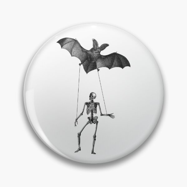Item preview, Dancing skeleton with big bat (black and white) designed and sold by Madame Memento.
