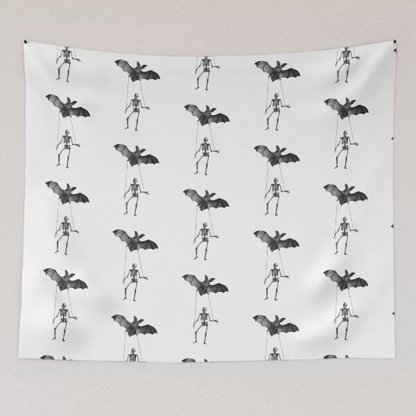 Item preview, Dancing skeleton with big bat (black and white) designed and sold by Madame Memento.