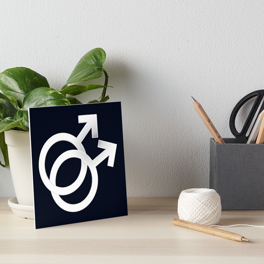 Two Interlocking Male Symbols White Design Blue Background Art Board Print By Gay Pride