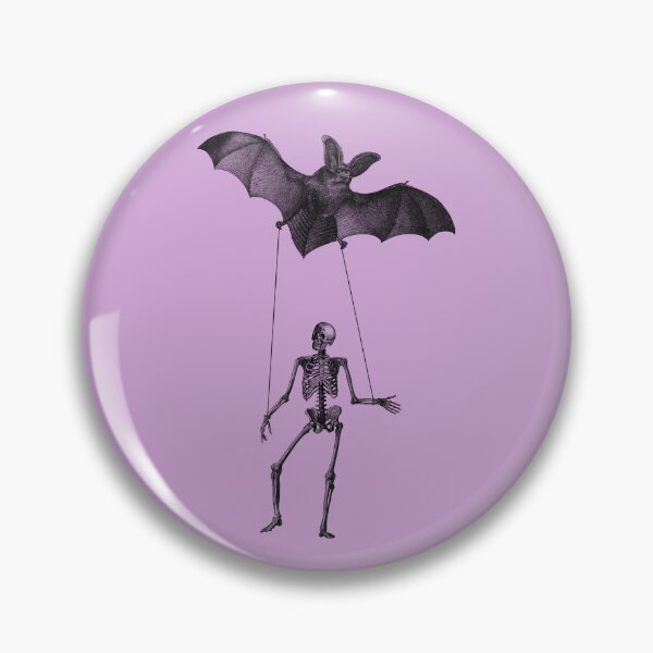 Item preview, Dancing skeleton with big bat in purple and black (black and purple) designed and sold by Madame Memento.