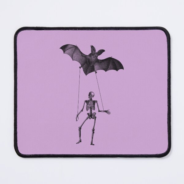 Item preview, Dancing skeleton with big bat in purple and black (black and purple) designed and sold by Madame Memento.