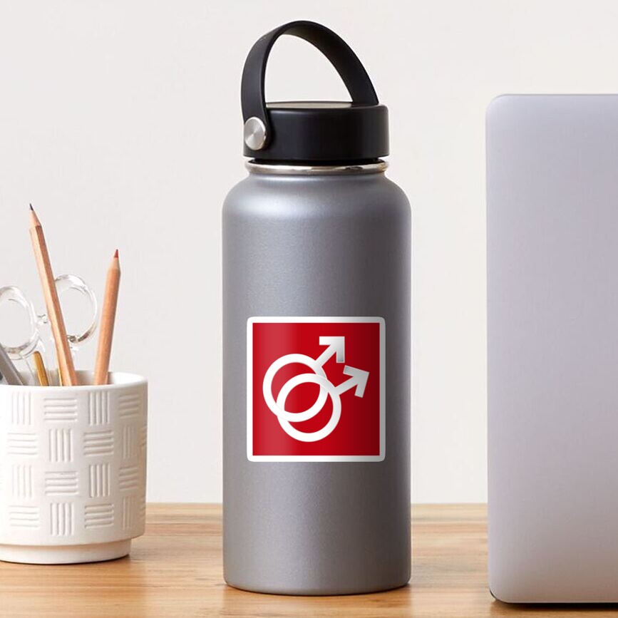 Two Interlocking Male Symbols (white design - red background) Sticker