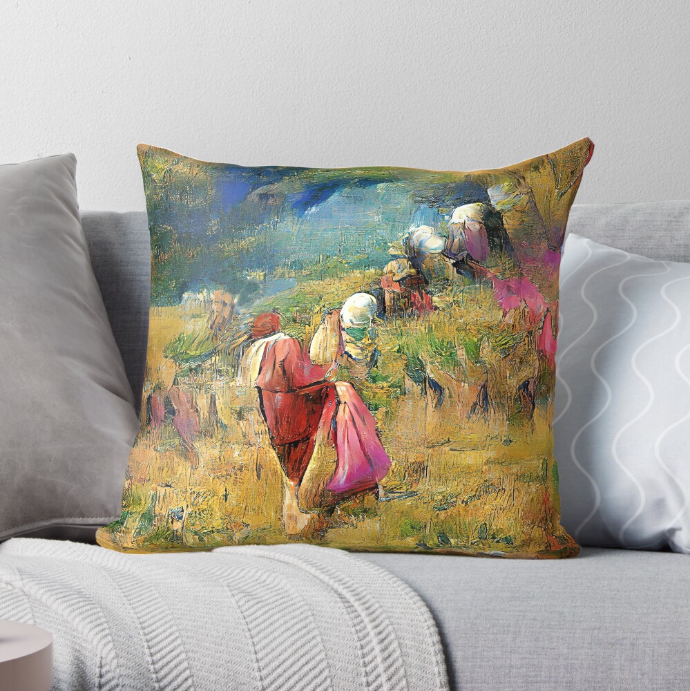 Gleaning in the Barley Field. Book of Ruth 2:2. Throw Pillow