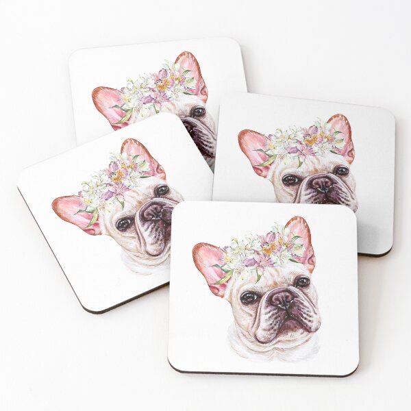 Item preview, White Frenchie French Bulldog with Hair Wreath Illustration Art designed and sold by adriana-holmes.