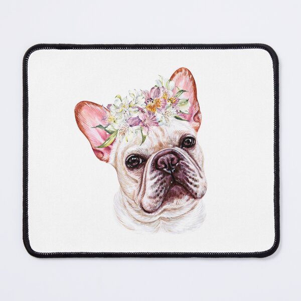 Item preview, White Frenchie French Bulldog with Hair Wreath Illustration Art designed and sold by adriana-holmes.