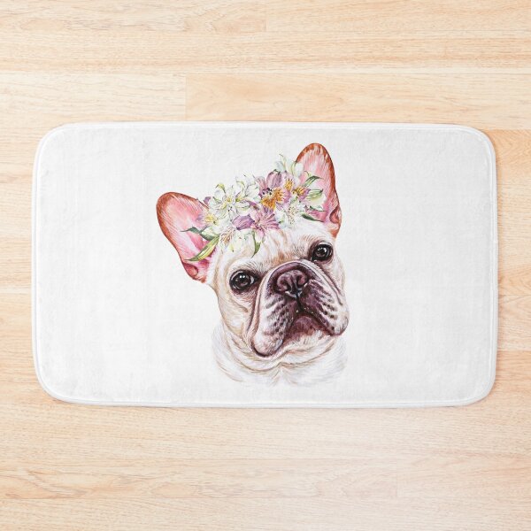 Item preview, White Frenchie French Bulldog with Hair Wreath Illustration Art designed and sold by adriana-holmes.