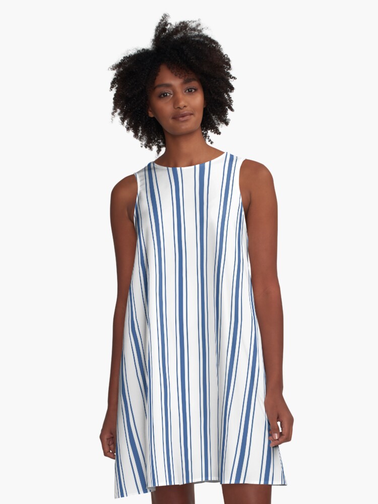 dark blue and white striped dress