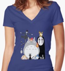 Studio Ghibli Gang Women's Fitted V-Neck T-Shirt