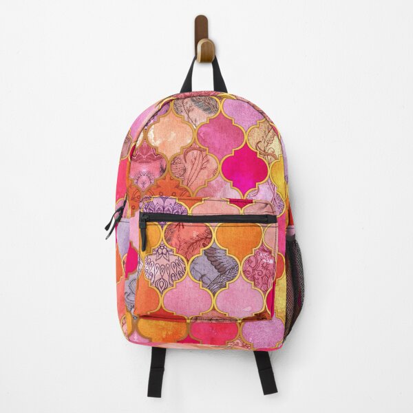 Artikelvorschau, Dekoratives marokkanisches Fliesenmuster in Pink, Gold, Mandarine und Taupe entworfen und verkauft von micklyn.