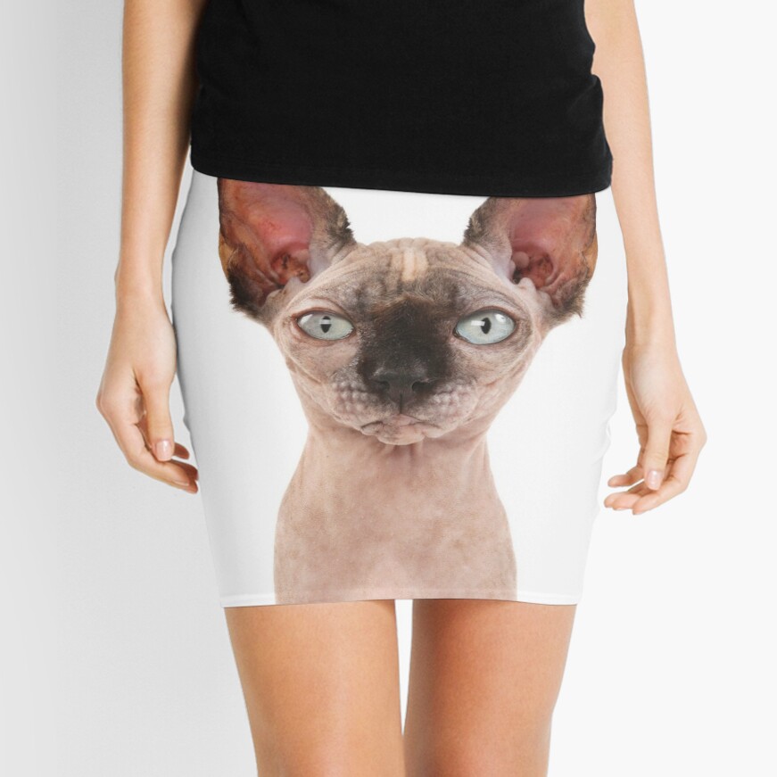 Minijupe Sphynx Chat Inhabituel Sans Poils Regardant Avec De Grandes Oreilles Par Ardeaonline Redbubble