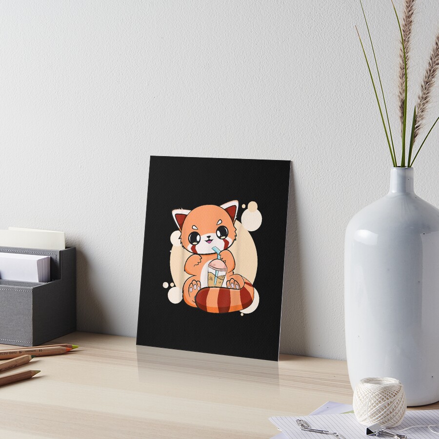 "Kawaii Pearl Bubble Tea Red Panda Boba Cute Anime" Art Board Print by ...