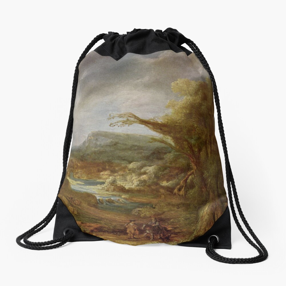 Stolen Art - Landscape with an Obelisk by Govert Flinck Drawstring Bag