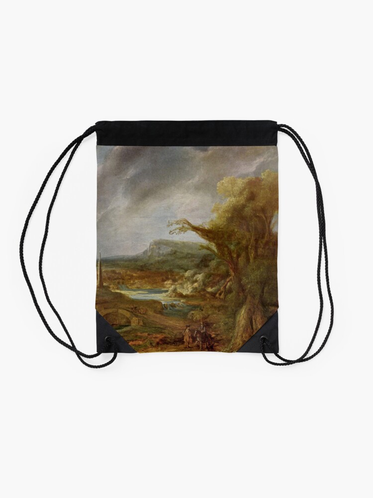 Alternate view of Stolen Art - Landscape with an Obelisk by Govert Flinck Drawstring Bag