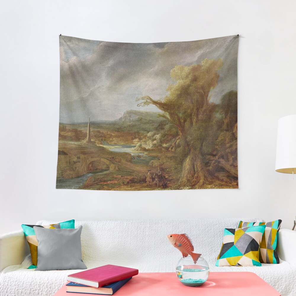 Stolen Art - Landscape with an Obelisk by Govert Flinck Tapestry