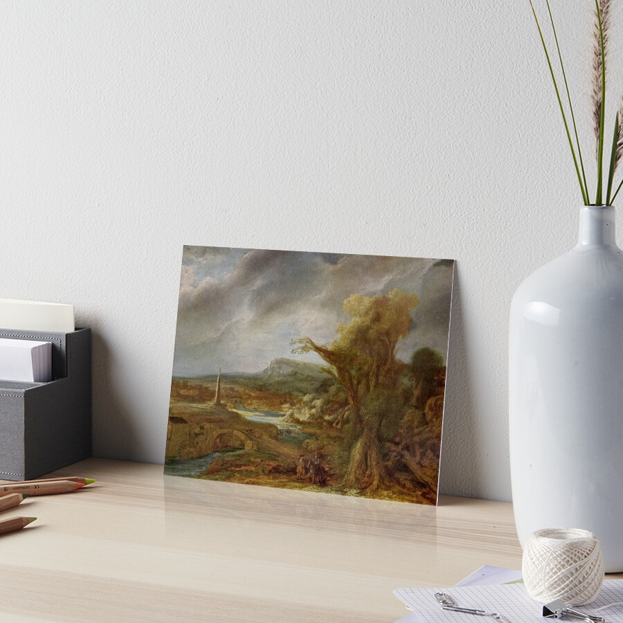 Stolen Art - Landscape with an Obelisk by Govert Flinck Art Board Print