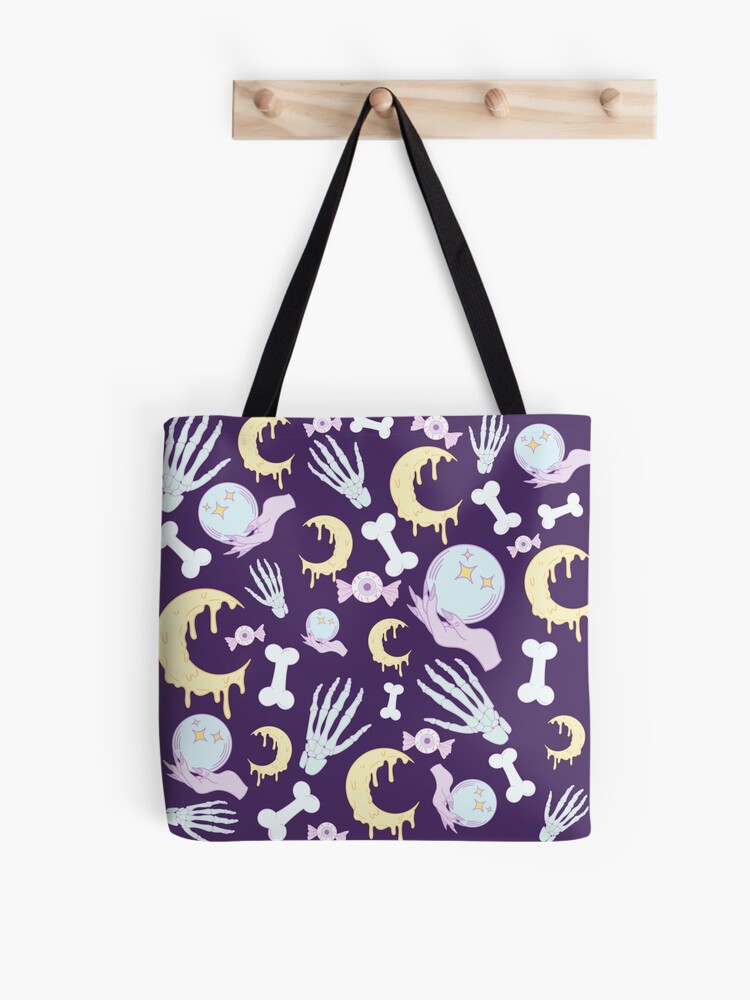 Anime Aesthetic Pastel Goth Pentagram Roses Skulls Tote Bag