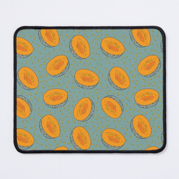 Item preview, Pattern with melon halves and seeds on mint background designed and sold by hmorena.