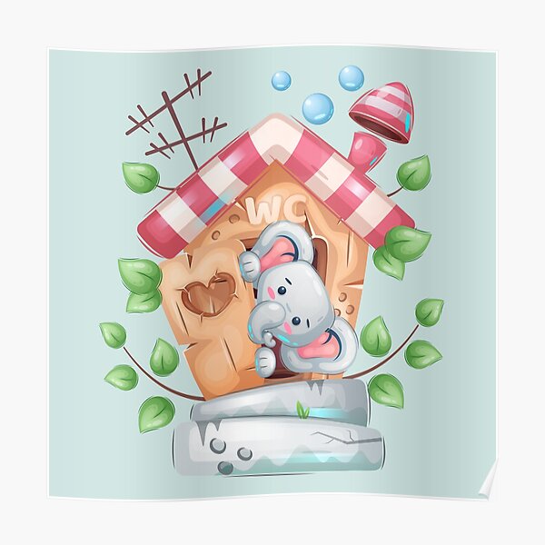 "Baby Elephant House, Cute Cartoon Child Drawing, Calm Colorful