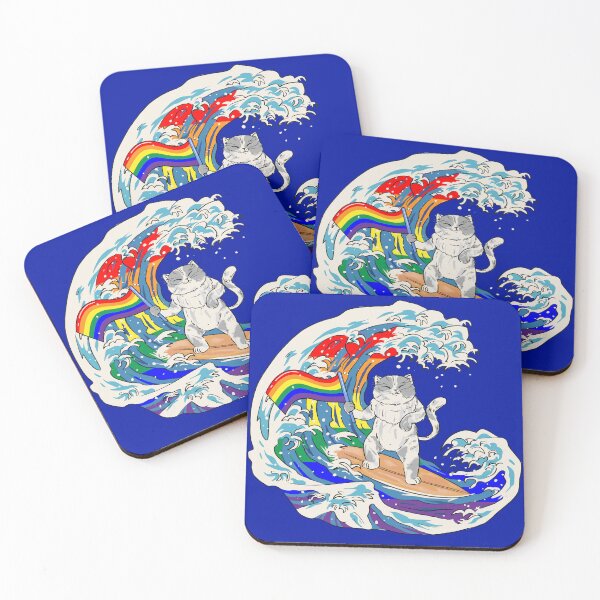 Item preview, Gay Pride Surfing Cat Holding A Rainbow Flag LGBTQ designed and sold by wrinkledhippie.