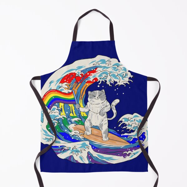 Item preview, Gay Pride Surfing Cat Holding A Rainbow Flag LGBTQ designed and sold by wrinkledhippie.
