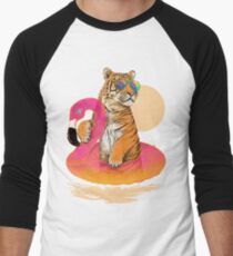 Chillin, Flamingo Tiger Men's Baseball ¾ T-Shirt
