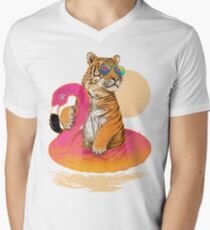 Chillin, Flamingo Tiger Men's V-Neck T-Shirt