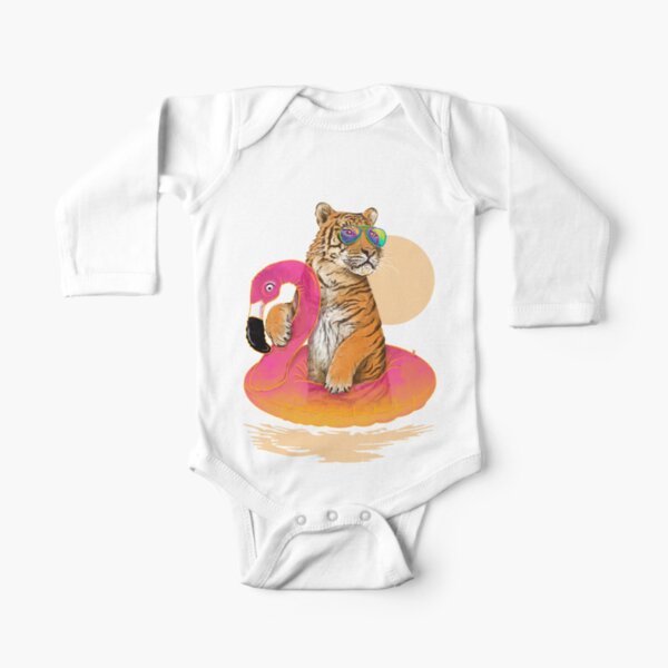 Chillin, Flamingo Tiger Long Sleeve Baby One-Piece